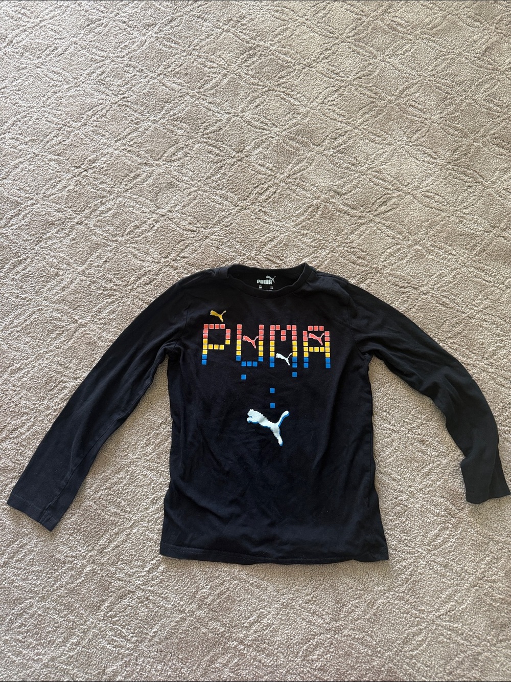 Puma Black Long-Sleeve Tee with Multicolor Pixel Logo